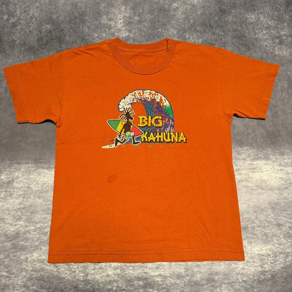 Vintage Kids Big Kahuna Surf T Shirt Orange Rasta Wave Graphic‎ Tee